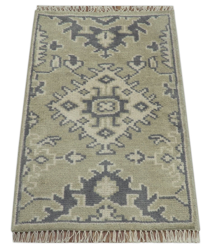 Small 2x3 Traditional Beige And Gray Hand Knotted Wool Rug - The Rug Decor