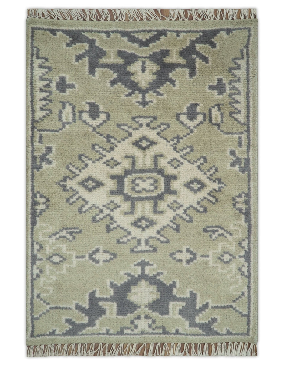 Small 2x3 Traditional Beige And Gray Hand Knotted Wool Rug - The Rug Decor