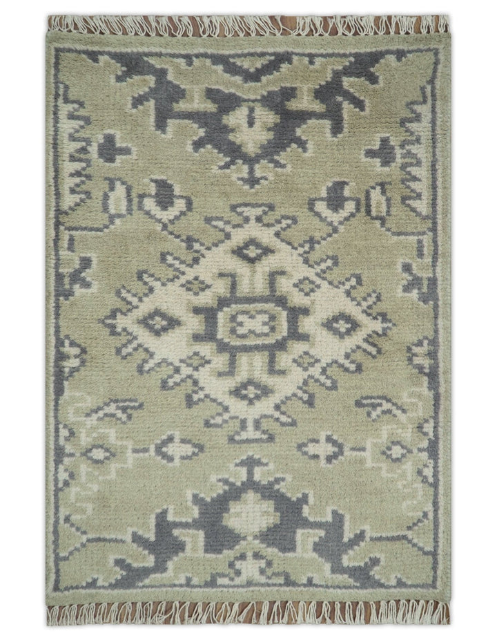 Small 2x3 Traditional Beige And Gray Hand Knotted Wool Rug - The Rug Decor
