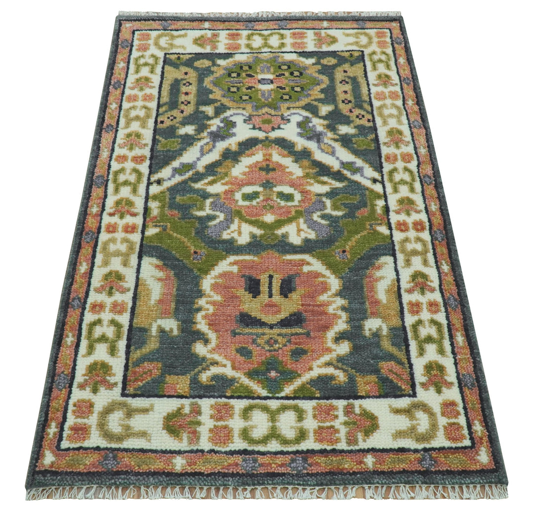 Small 3x5 Green And Gray Hand Knotted Wool Rug - The Rug Decor