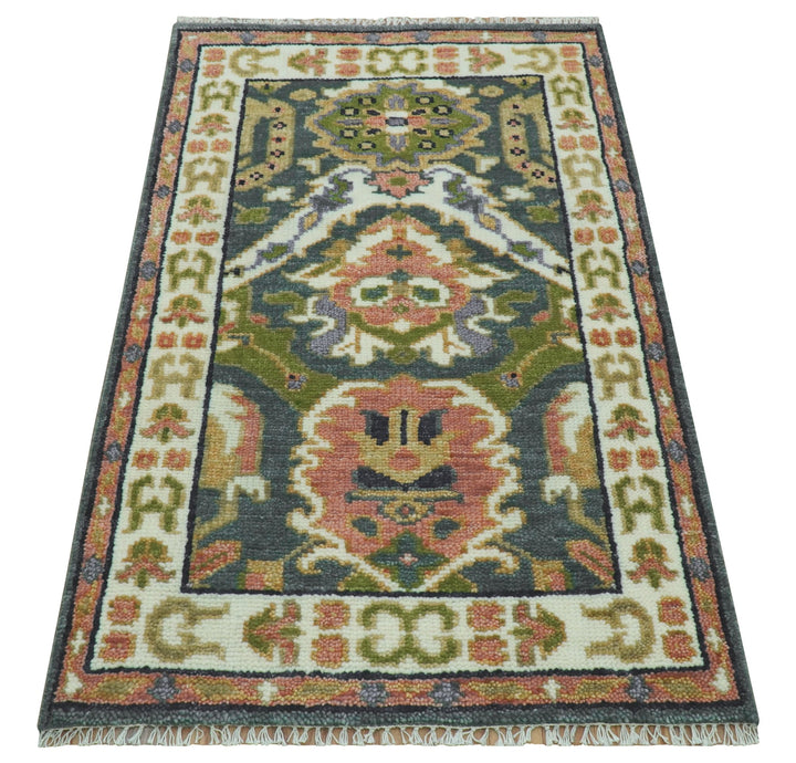 Small 3x5 Green And Gray Hand Knotted Wool Rug - The Rug Decor