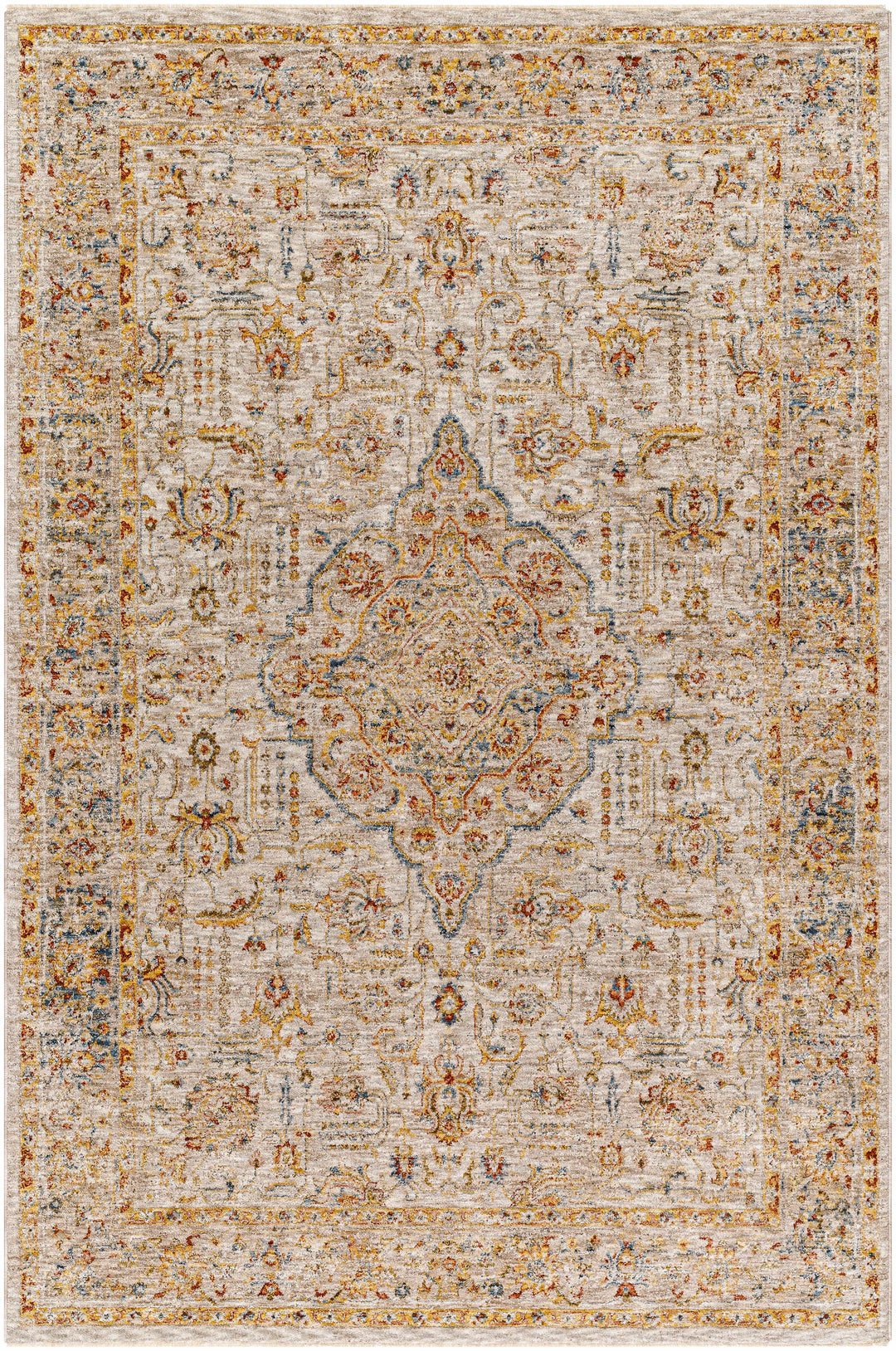 Canan Mustard And Beige Traditional Medallion Design Rug