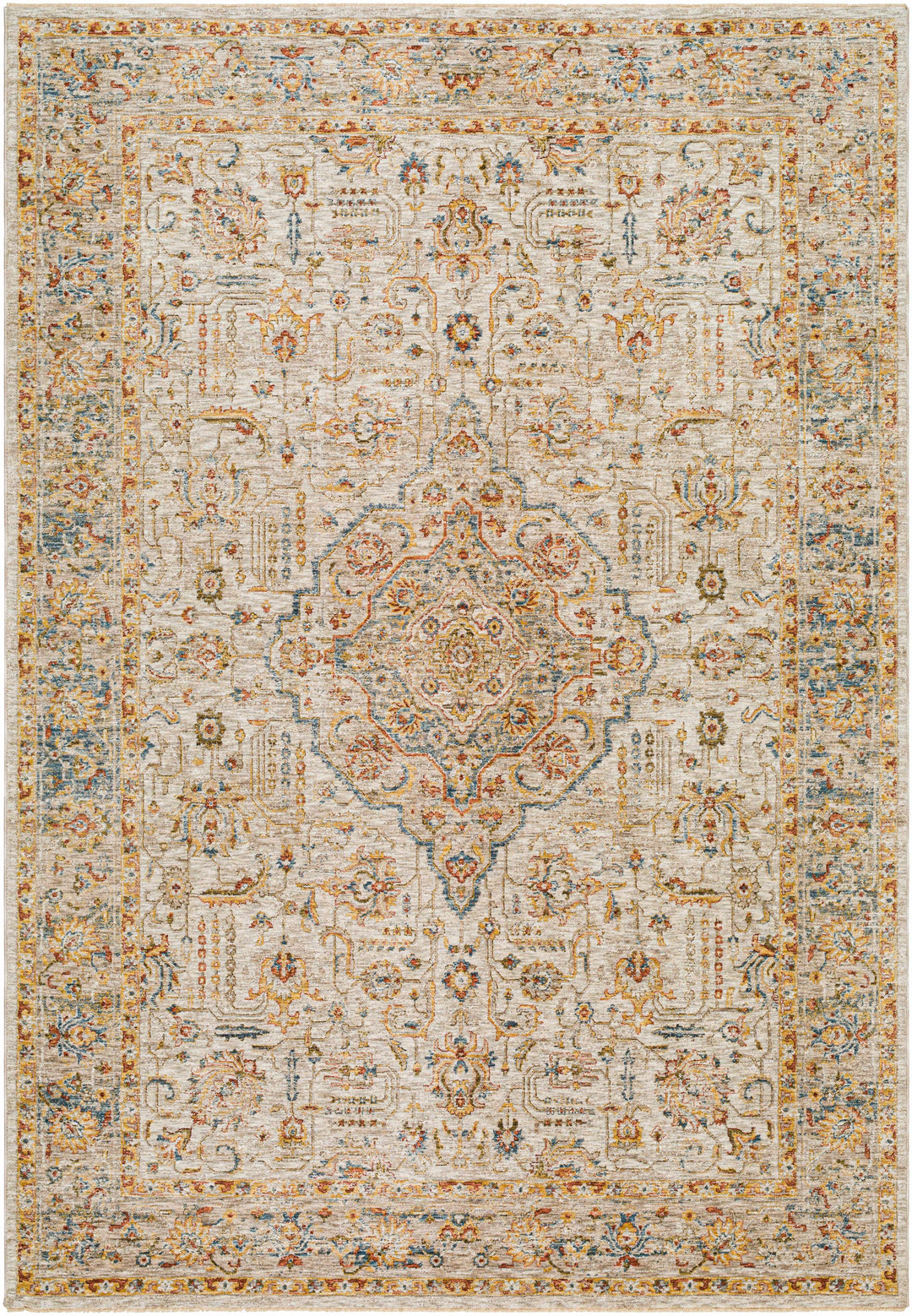 Canan Mustard And Beige Traditional Medallion Design Rug