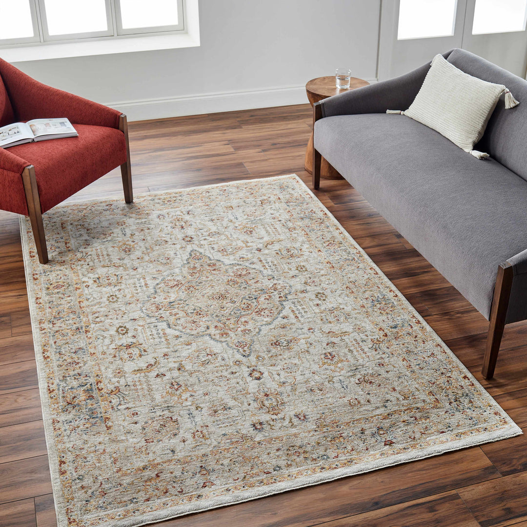 Canan Mustard And Beige Traditional Medallion Design Rug