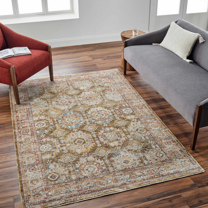 Crescentia Traditional Style Green And Rust Area Rug