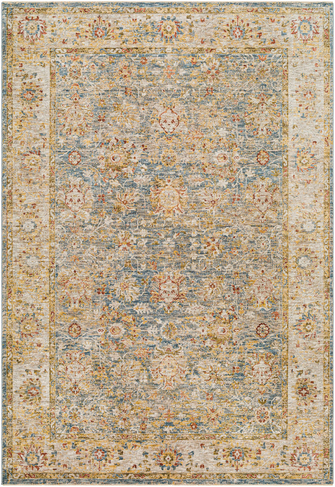 Duong Traditional Style Beige & Blue Area Rug