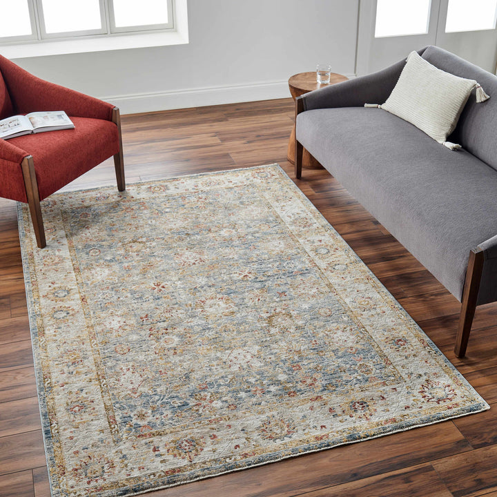 Duong Traditional Style Beige & Blue Area Rug