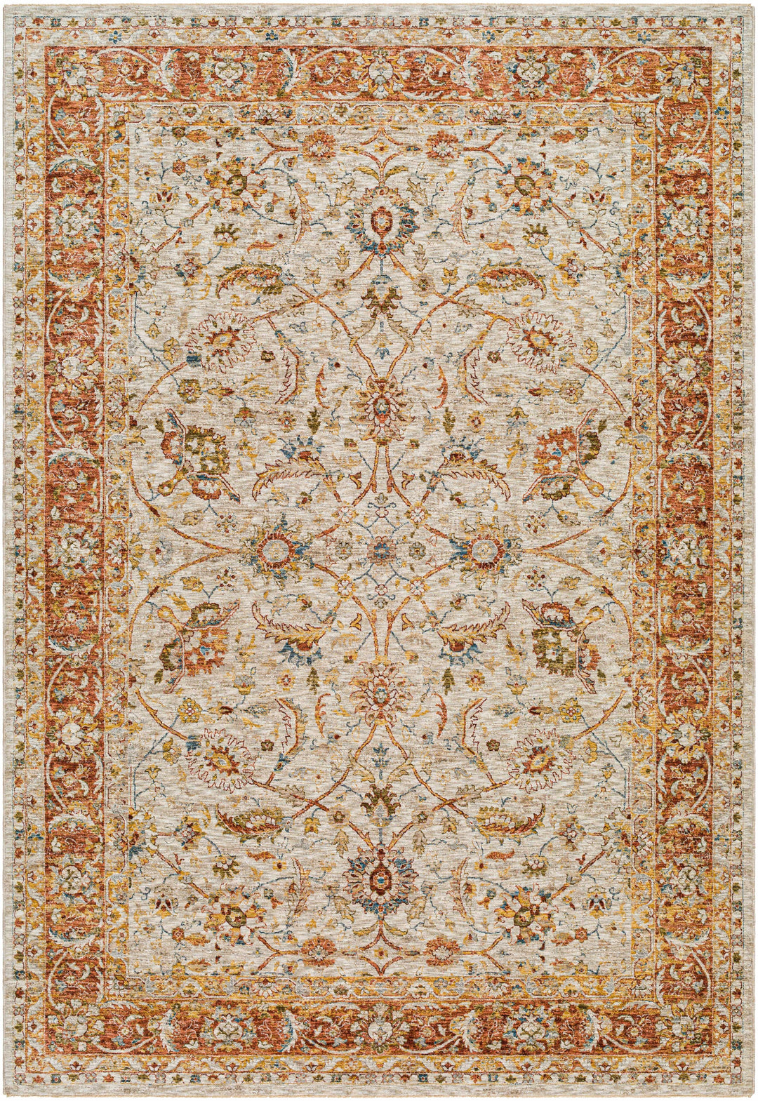 Dyan Traditional Style Rust And Beige Rug with Fringes