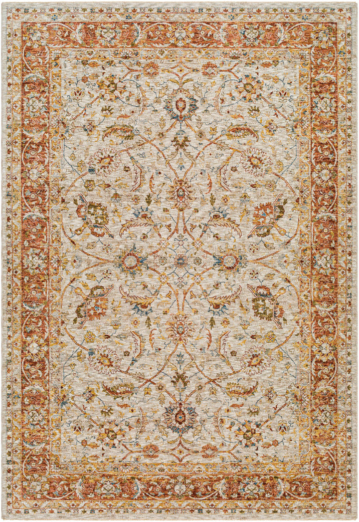 Dyan Traditional Style Rust And Beige Rug with Fringes