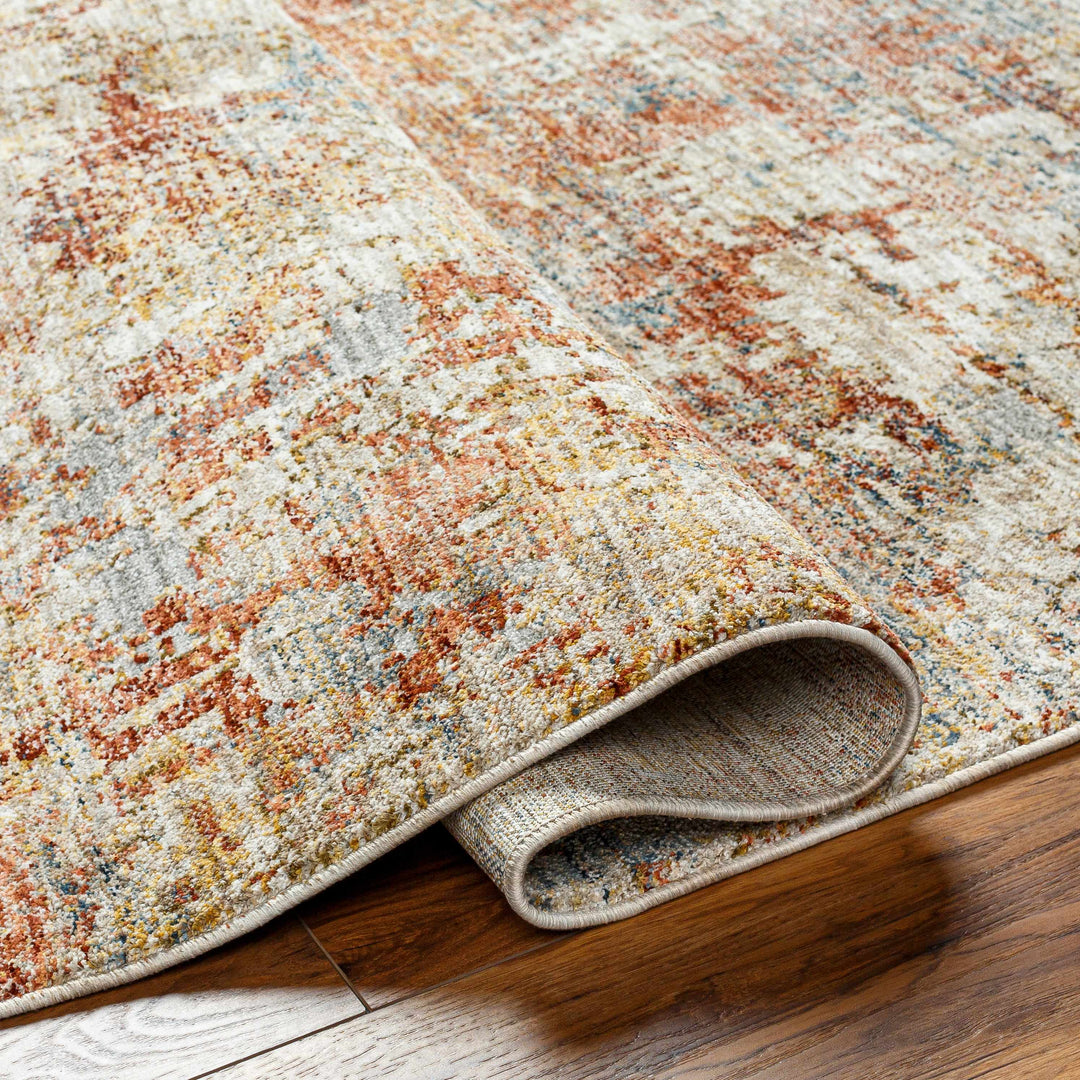 Garo Modern Abstract Design Beige And Rust Rug with Fringes