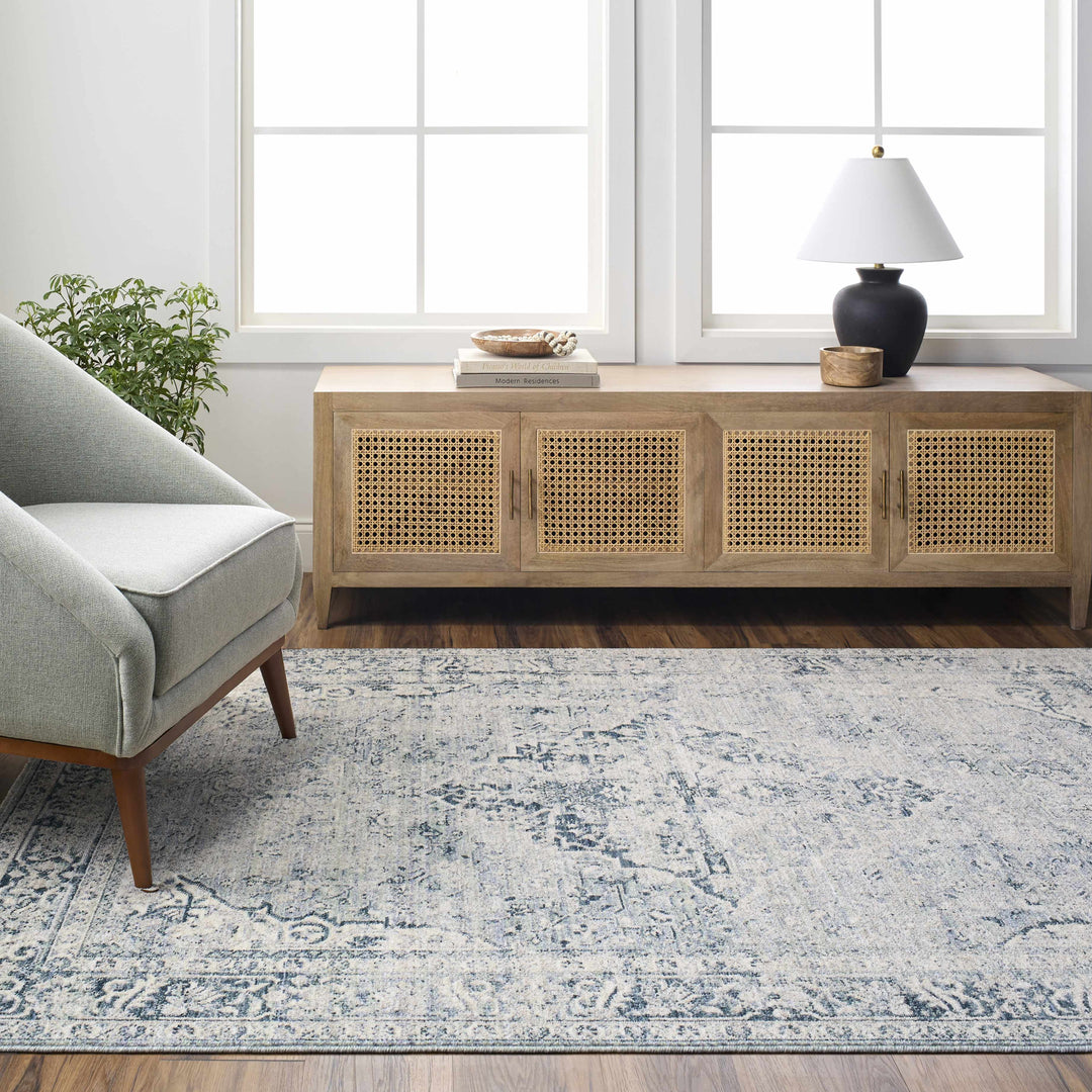 Jemma Traditional Medallion Design Blue And Gray Area Rug