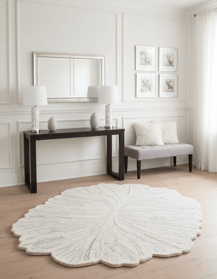 Snow Bloom Beige Hand Tufted 5x7 Wool Area Rug - The Rug Decor