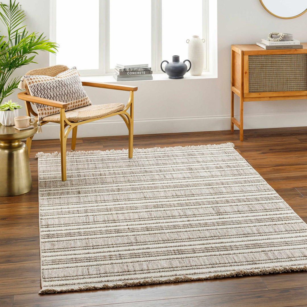 Avari Beige Modern Stripe Pattern Area Rug
