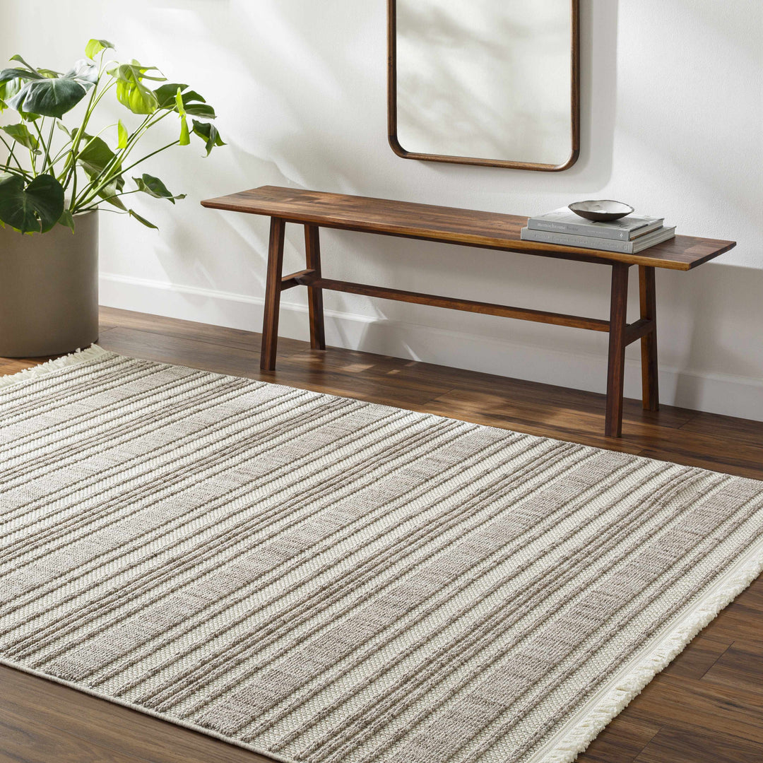 Avari Beige Modern Stripe Pattern Area Rug