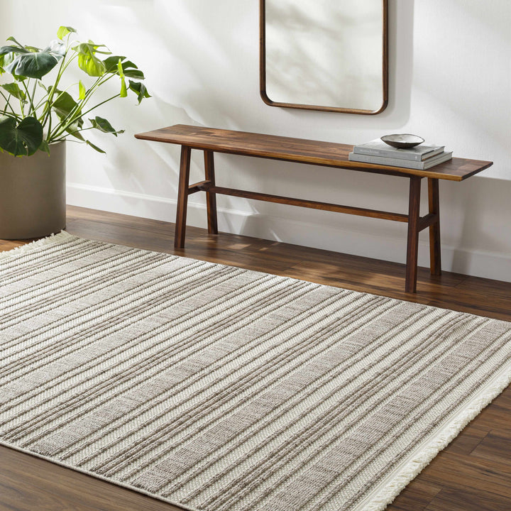 Avari Beige Modern Stripe Pattern Area Rug
