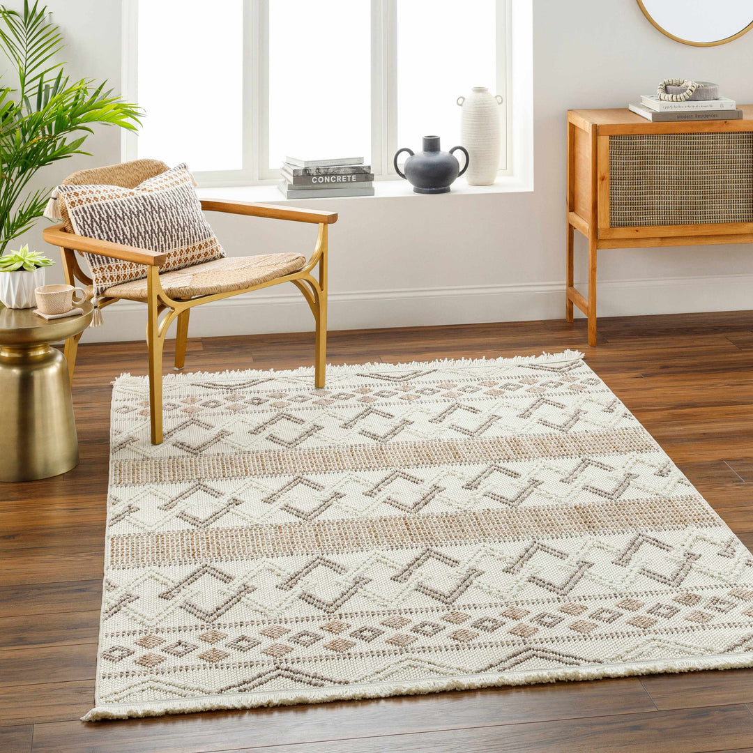 Faruq Modern Tribal Design Beige Area Rug