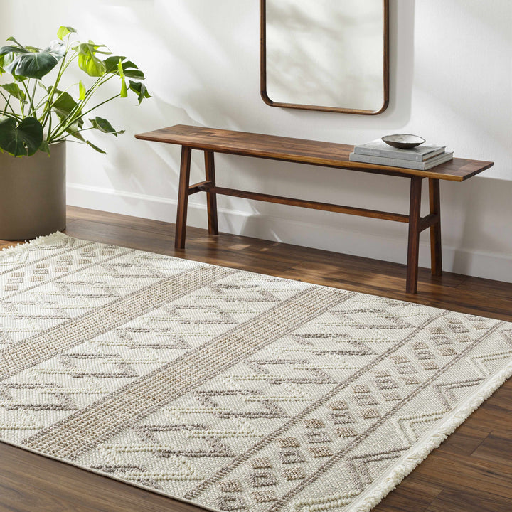 Faruq Modern Tribal Design Beige Area Rug
