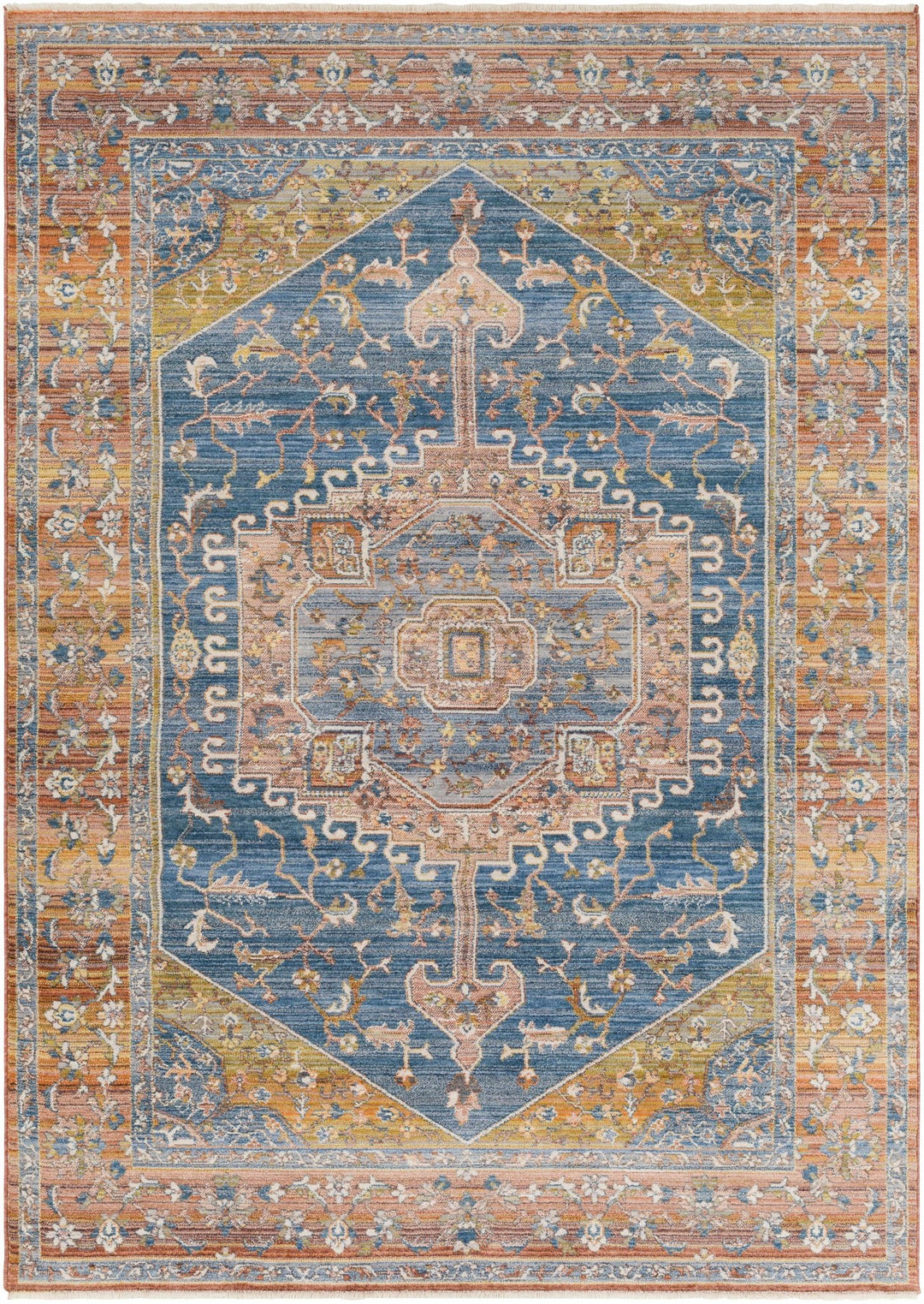 Solana Traditional Style Blue And Rust Area Rug - The Rug Decor