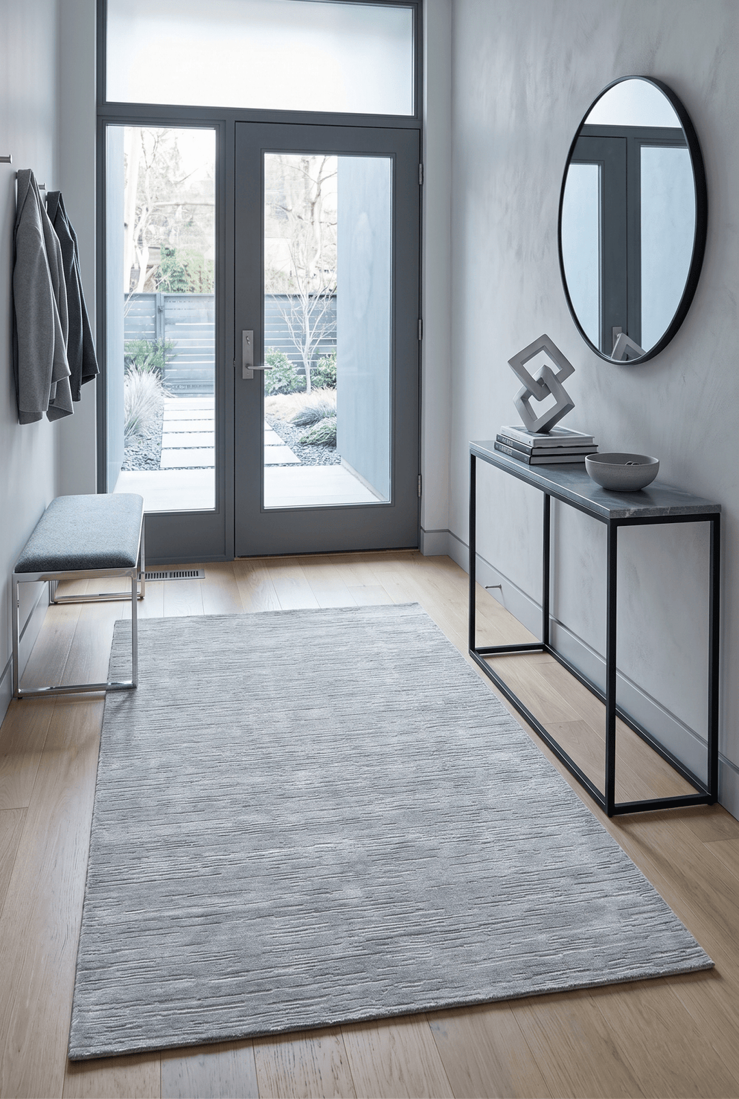 Solid Blue and Silver Wool And Viscose 5x8 Area Rug - The Rug Decor