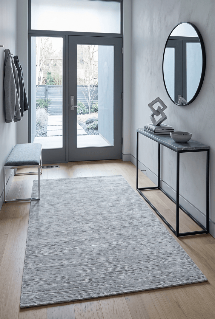 Solid Blue and Silver Wool And Viscose 5x8 Area Rug - The Rug Decor