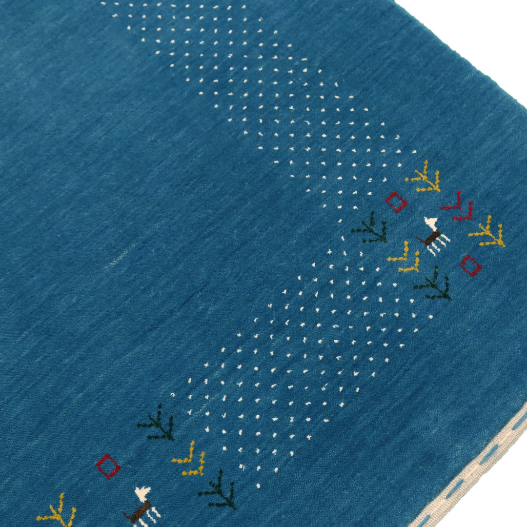 Solid Blue Border Design Hand Loomed Wool Area Rug - The Rug Decor
