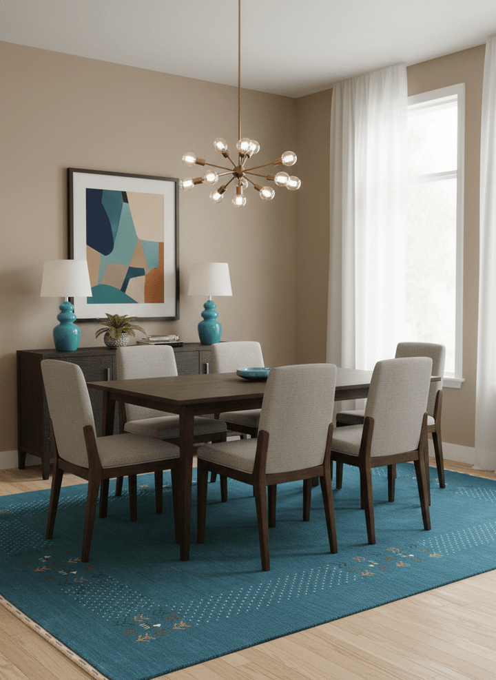 Solid Blue Border Design Hand Loomed Wool Area Rug - The Rug Decor