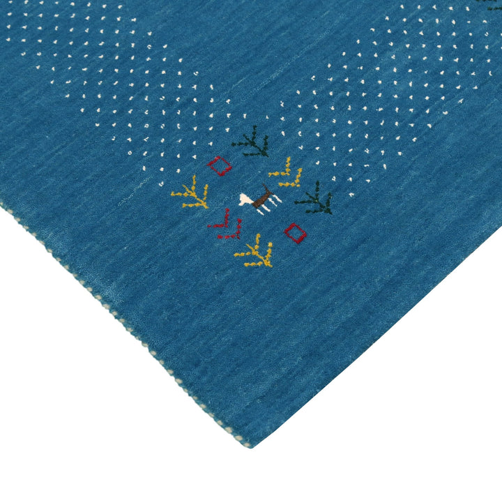 Solid Blue Border Design Hand Loomed Wool Area Rug - The Rug Decor