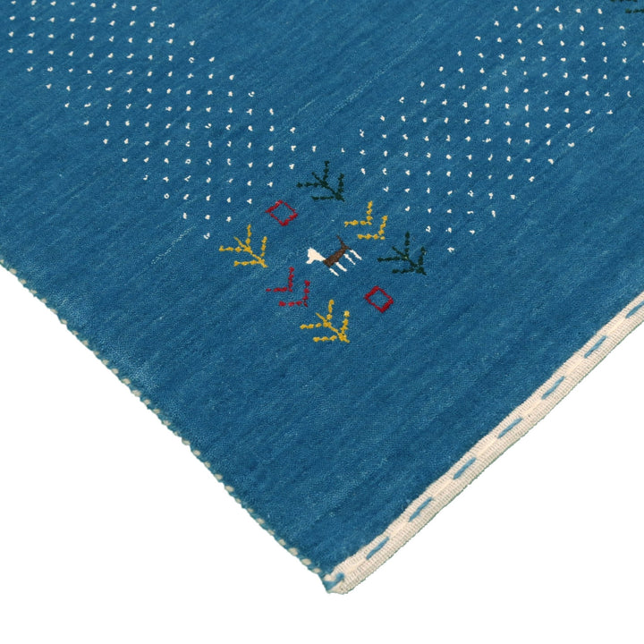 Solid Blue Border Design Hand Loomed Wool Area Rug - The Rug Decor
