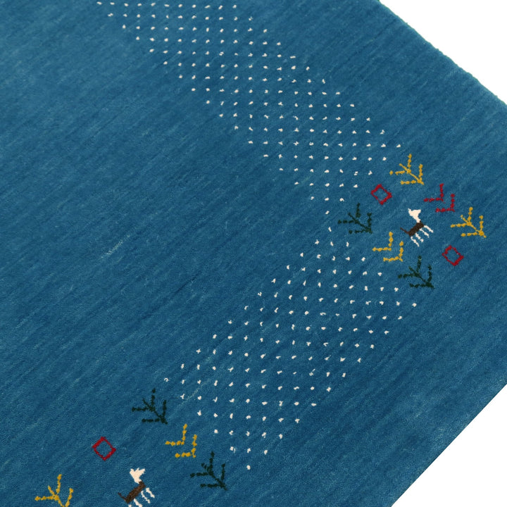 Solid Blue Border Design Hand Loomed Wool Area Rug - The Rug Decor