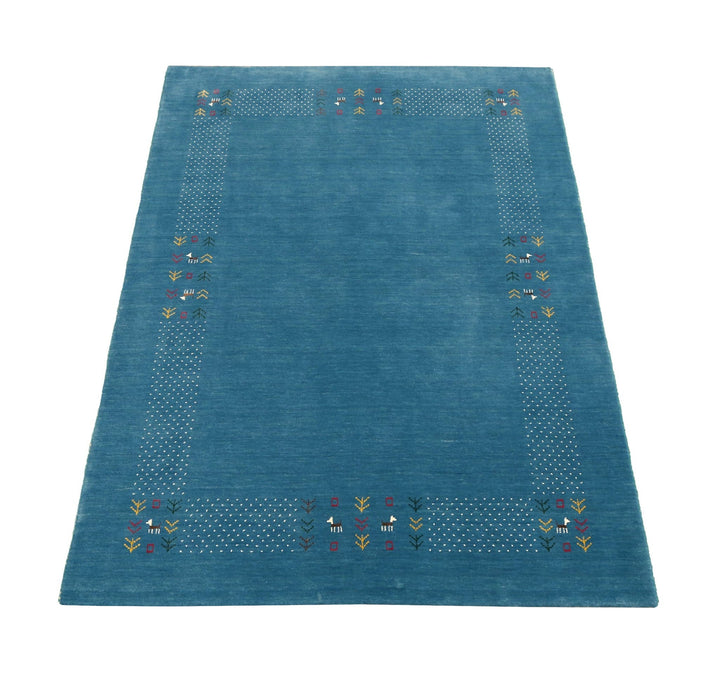 Solid Blue Border Design Hand Loomed Wool Area Rug - The Rug Decor
