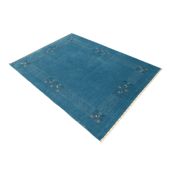 Solid Blue Border Design Hand Loomed Wool Area Rug - The Rug Decor