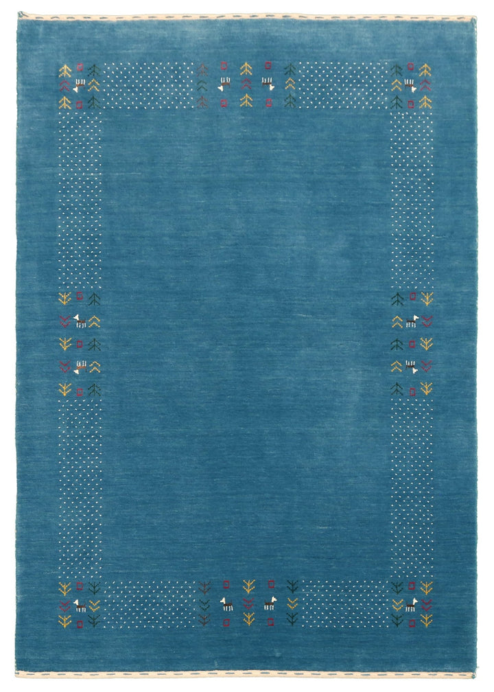 Solid Blue Border Design Hand Loomed Wool Area Rug - The Rug Decor