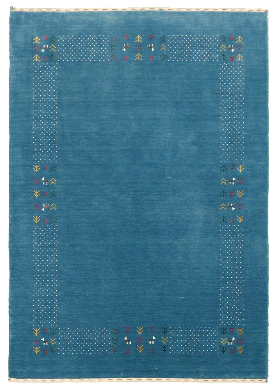 Solid Blue Border Design Hand Loomed Wool Area Rug - The Rug Decor