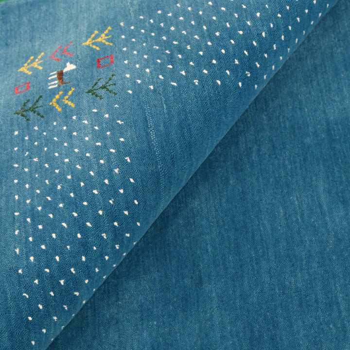 Solid Blue Border Design Hand Loomed Wool Area Rug - The Rug Decor