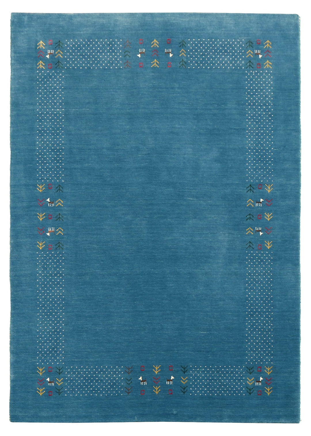 Solid Blue Border Design Hand Loomed Wool Area Rug - The Rug Decor