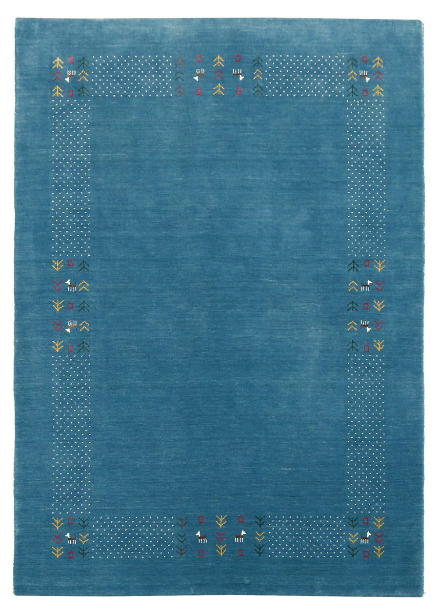 Solid Blue Border Design Hand Loomed Wool Area Rug - The Rug Decor