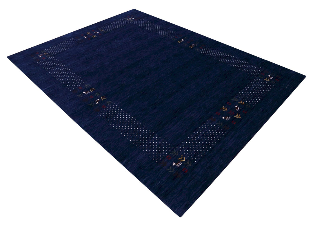 Solid Blue Border Patterns Hand Loomed Wool Area Rug - The Rug Decor