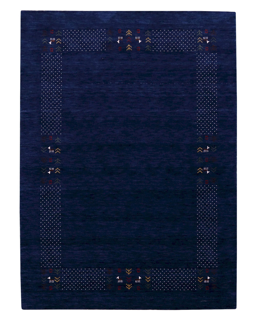 Solid Blue Border Patterns Hand Loomed Wool Area Rug - The Rug Decor