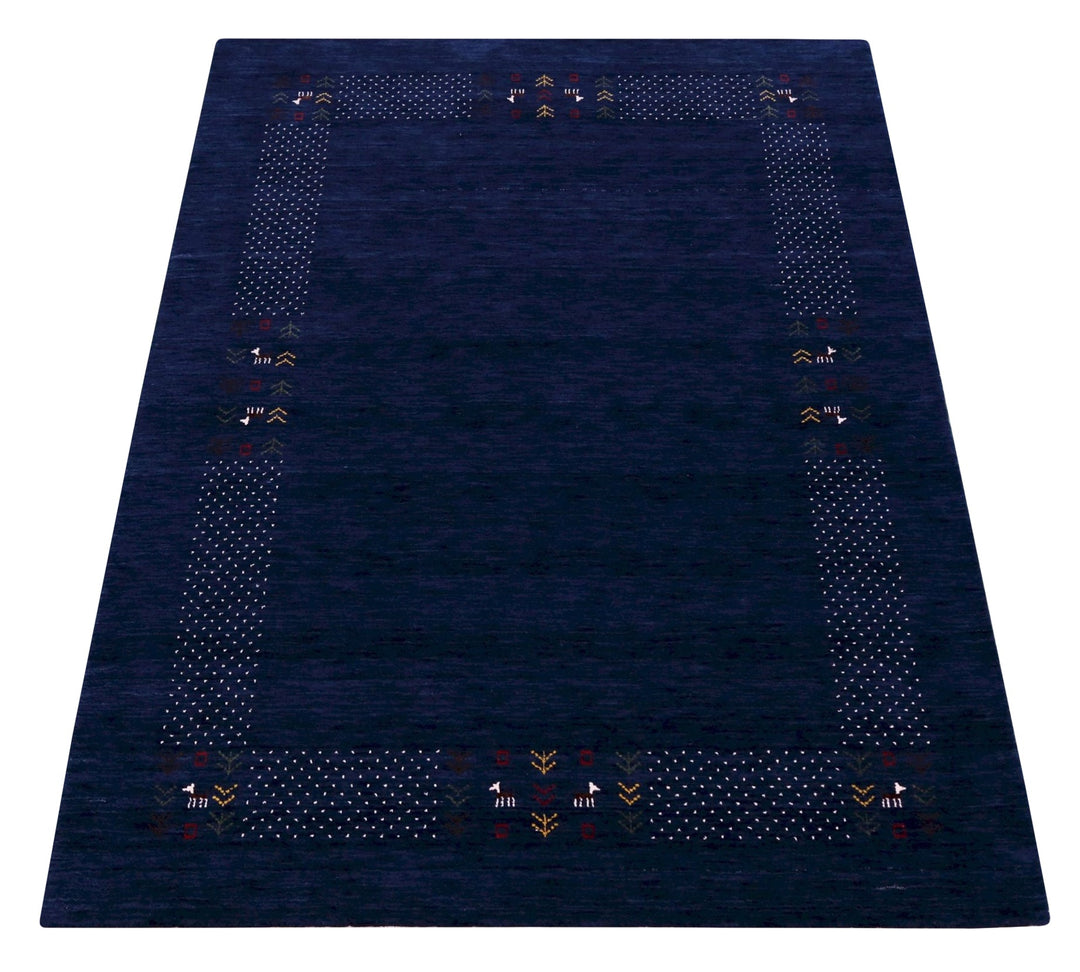 Solid Blue Border Patterns Hand Loomed Wool Area Rug - The Rug Decor