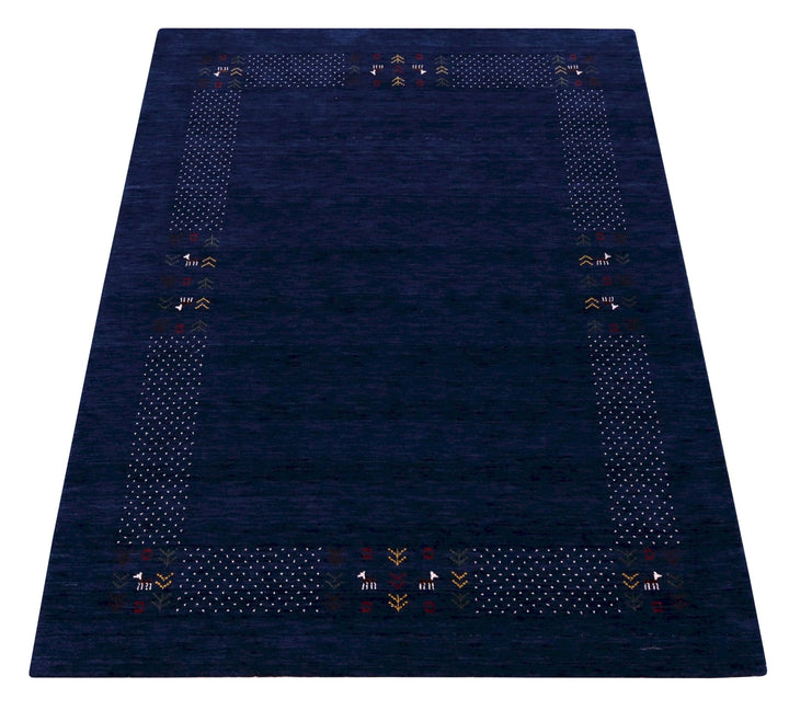 Solid Blue Border Patterns Hand Loomed Wool Area Rug - The Rug Decor