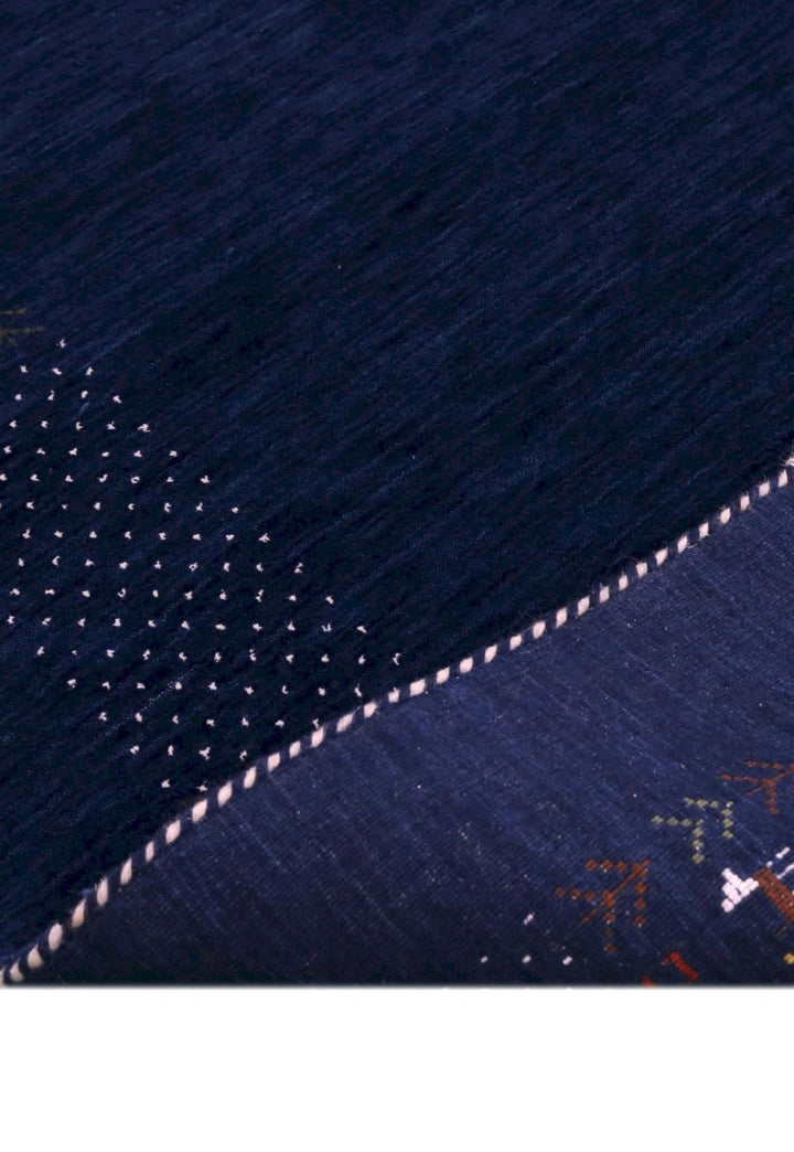 Solid Blue Border Patterns Hand Loomed Wool Area Rug - The Rug Decor