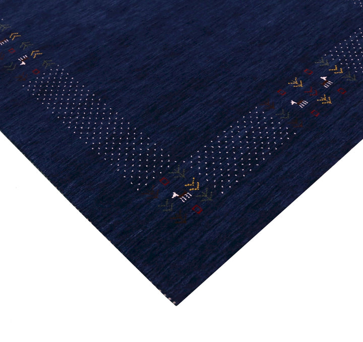 Solid Blue Border Patterns Hand Loomed Wool Area Rug - The Rug Decor