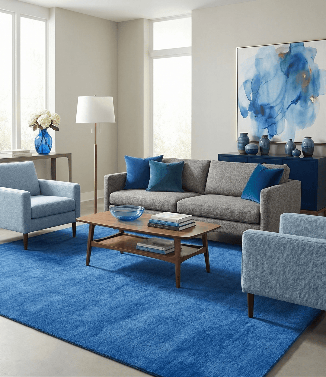 Solid Blue Contemporary Woolen Hand Tufted 8x10 wool area Rug - The Rug Decor