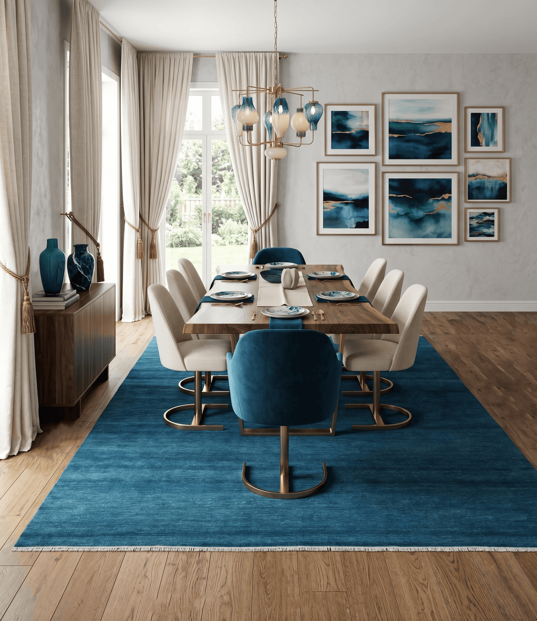 Solid Blue Hand knotted Contemporary 8x10 wool Area Rug - The Rug Decor