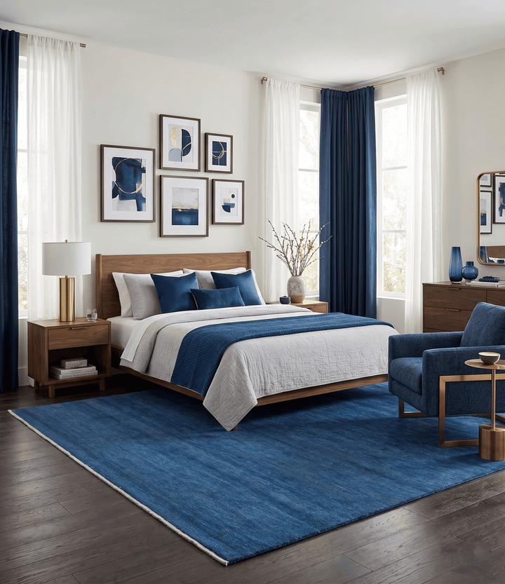 Solid Blue Hand knotted Contemporary 8x10 wool Area Rug - The Rug Decor