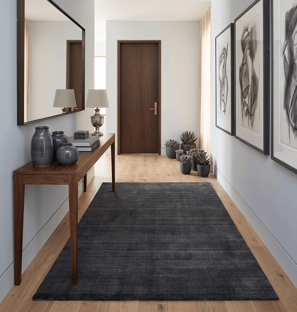Solid Charcoal Black Scandinavian 5x7 Blended Wool Flatwoven Area Rug - The Rug Decor