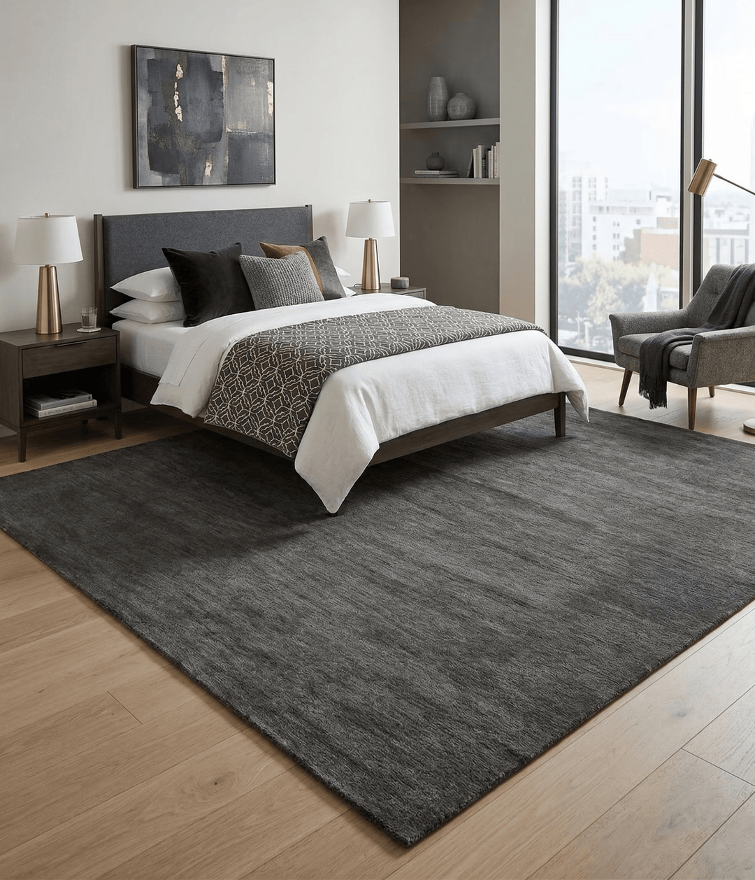 Solid Charcoal Woolen Hand Tufted 8x10 wool area Rug - The Rug Decor