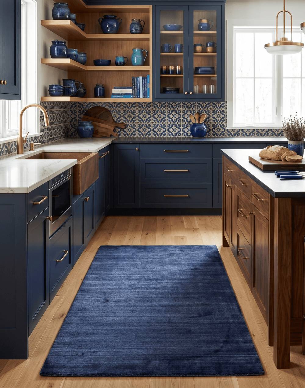 Solid Denim Blue 5x7 Blended Bamboo Silk Hand Woven Area Rug - The Rug Decor