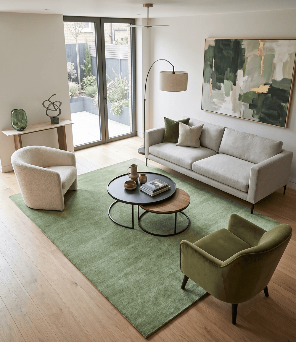 Solid Green Woolen Hand Tufted contemporary 8x10 wool Rug - The Rug Decor