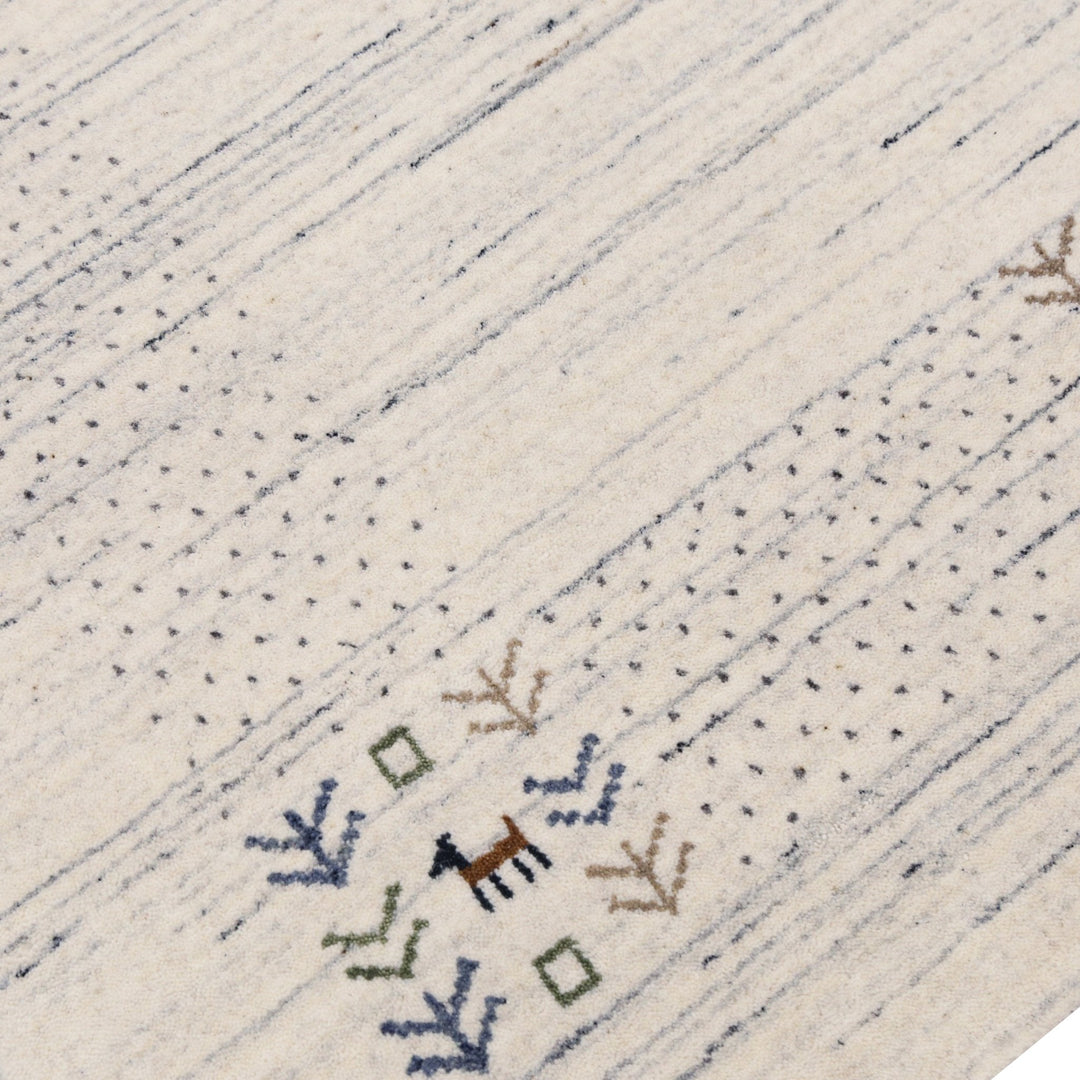 Solid Ivory Border Patterns Hand Loomed Wool Area Rug - The Rug Decor